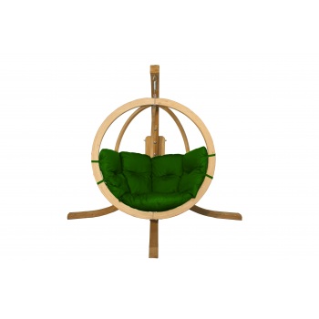 Medinis pakabinamas krėslas su stovu SWING POD + žalios spalvos pagalvė