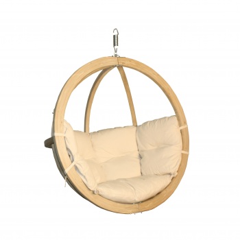 Medinis pakabinamas krėslas SWING POD su kreminės spalvos pagalve (be stovo)