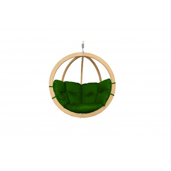 Medinis pakabinamas krėslas SWING POD su žalios spalvos pagalve (be stovo)