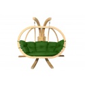 Dvivietis medinis pakabinamas krėslas su stovu SWING POD XL + žalios spalvos pagalvė
