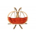 Dvivietis medinis pakabinamas krėslas su stovu SWING POD XL + raudonos spalvos pagalvė