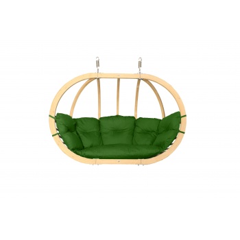 Dvivietis medinis pakabinamas krėslas SWING POD XL su žalios spalvos pagalve (be stovo)