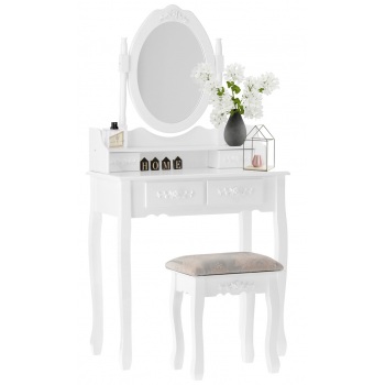 Kosmetinis staliukas Vintage su veidrodžiu + kėdė Baltas